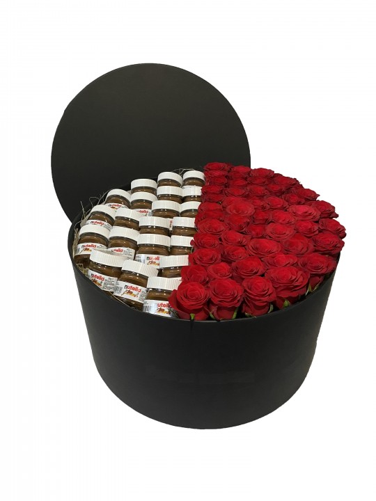 XXL Silindir Kutuda Kırmızı Güller ve Nutellalar