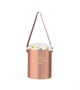 Bakır Rengi Orta Boy Silindir Kutuda Beyaz Papatyalar-Küçük Silindir Kutuda Çiçek